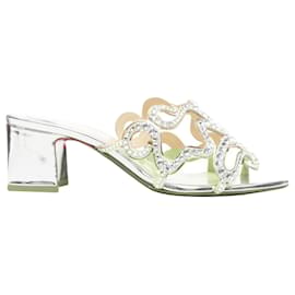 Christian Louboutin-Mule à talon moyen strappy en cristal argenté Octostrass de Christian Louboutin-Argenté,Métallisé