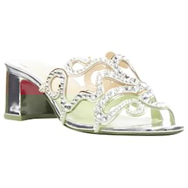 Christian Louboutin-Christian Louboutin Octostrass silver crystal strappy mid heel mule-Silvery,Metallic