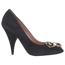 Yves Saint Laurent-Yves Saint Laurent Charlie suede rhinestone jewel heel pump-Black