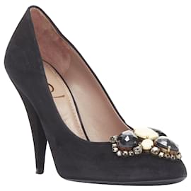 Yves Saint Laurent-Yves Saint Laurent Charlie suede rhinestone jewel heel pump-Black