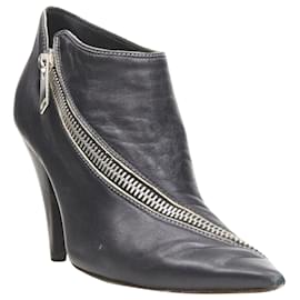 Céline-Celine Phoebe Philo leather twist silver zip cone heel bootie-Black