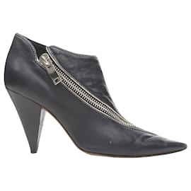 Céline-Celine Phoebe Philo leather twist silver zip cone heel bootie-Black