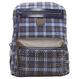 Christian Louboutin Backloubi gingham check spike stud backpack bag Blue