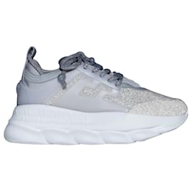 Versace-Versace Chain Reaction Reflective Silver Crystal Rhinestone sneaker-Silvery,Metallic