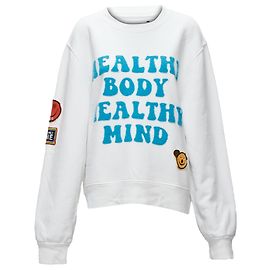Amiri Eine Liebesbewegung gestricktes Abzeichen gesundem Körper Kapuzenpullover mit lächelndem Gesicht Weiß