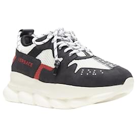 Versace-Tênis chunky baixo em camurça e malha Versace Chain Reaction-Preto