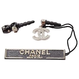 Chanel-Chanel silver crystal CC black china doll earphone jack charm-Silvery,Metallic