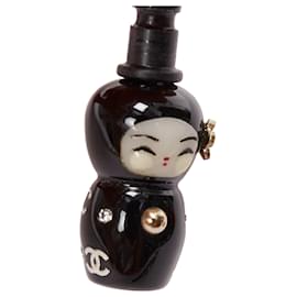 Chanel-Chanel silver crystal CC black china doll earphone jack charm-Silvery,Metallic