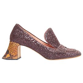 Rochas Glitzer-Leder Mokassins mit skulptiertem Absatz Rot Bordeaux