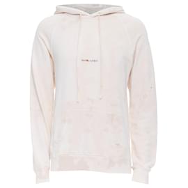 Saint Laurent-Saint Laurent cream washed tie ye distressed logo hoodie-White,Cream