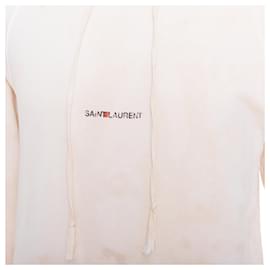 Saint Laurent-Saint Laurent cream washed tie ye distressed logo hoodie-White,Cream