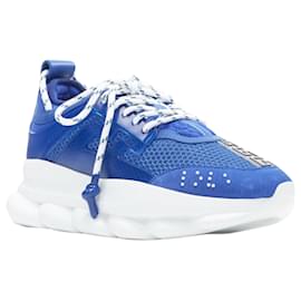 Versace-Tênis chunky em malha e camurça Versace Chain Reaction-Azul