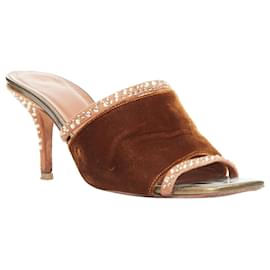 Autre Marque-MALONE SOULIERS velvet strass trim square open toe mules-Brown