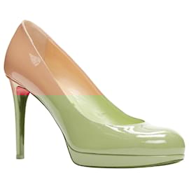 Christian Louboutin-Christian Louboutin Simple Platform Pump patent almond heels-Brown,Flesh