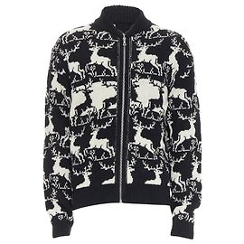 Dries Van Noten wool reindeer intarsia zip up jacket Black