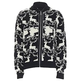 Dries Van Noten-Dries Van Noten wool reindeer intarsia zip up jacket-Black