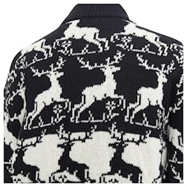 Dries Van Noten-Dries Van Noten wool reindeer intarsia zip up jacket-Black