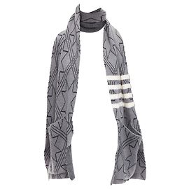 Cachecol longo com bolso e listras de 4 barras estreladas Thom Browne Cinza