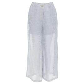 Chanel-Chanel 22S silk striped CC button sheer wide pants-Grey
