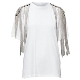 Camiseta de ombro com corrente prateada militar de Christopher Kane Branco