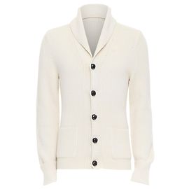 Tom Ford creme Woll-Rippstrick-Schalkragen-Cardigan mit Knöpfen Weiß Roh