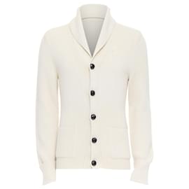 Tom Ford-Tom Ford cream wool ribbed shawl collar buttoned cardigan-White,Cream