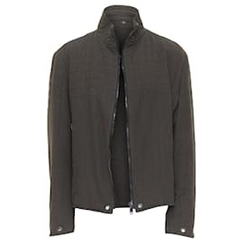 Burberry-Burberry khaki wool blend zip overstitch biker jacket-Green,Khaki