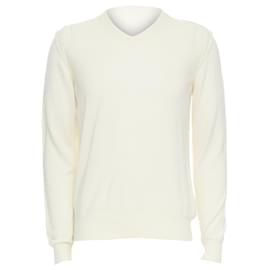 Maison Martin Margiela-Maison Margiela wool cream Vneck overlay sleeve sweater-White,Cream
