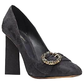 Dolce & Gabbana-Dolce & Gabbana brocade strass crystal brooch angular heel pump-Black