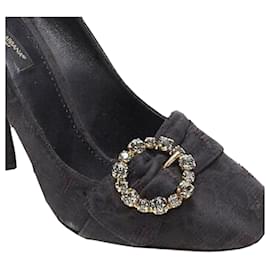 Dolce & Gabbana-Dolce & Gabbana brocade strass crystal brooch angular heel pump-Black