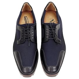 Christian Louboutin-Christian Louboutin Mika Sky neoprene leather derby brogue-Blue,Navy blue
