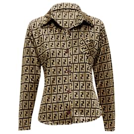 Fendi-Fendi Jeans FF Zucca monogram slim shirt-Golden,Metallic