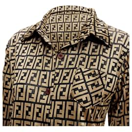Fendi-Fendi Jeans FF Zucca monogram slim shirt-Golden,Metallic