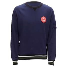 Louis Vuitton-Louis Vuitton cotton blend Red malletier badge web ribbed sweater-Blue,Navy blue