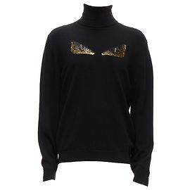 Fendi Kaschmir Pullover mit Perlen und Monsteraugen im Rollkragenstil Schwarz