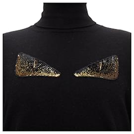 Fendi-Fendi cashmere beaded stud Monster eyes turtleneck sweater-Black