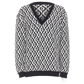 Gucci Wollpullover mit G Rhombus Monogramm Intarsien Schwarz