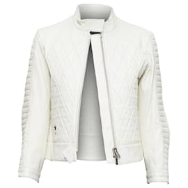 Dior-Dior Runway cream goat leather CD bee quilted biker jacket-White,Cream