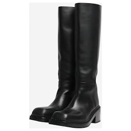 Prada-Black knee-high leather boots - size EU 38.5-Black