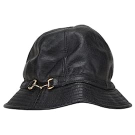 Gucci-Chapéu bucket de couro preto Horsebit Gucci-Preto
