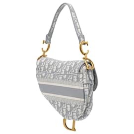 Dior-Dior Gray Oblique Embroidered Canvas Saddle Bag-Brown,Grey