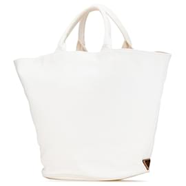 Prada-Prada White Small Canvas Canapa Shopping Tote-White