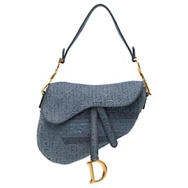 Dior-Dior Blue Oblique Embroidered Denim Saddle Bag-Blue