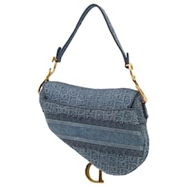 Dior-Dior Blue Oblique Embroidered Denim Saddle Bag-Blue
