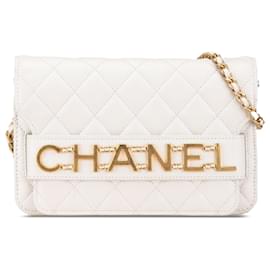 Chanel-Chanel White Calfskin Enchained Flap Wallet on Chain-White,Cream