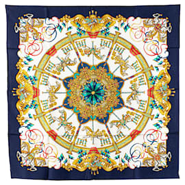 Hermès-Hermès Blue Luna Park Silk Scarf-Blue,Navy blue