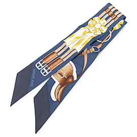 Hermès-Hermès Blue Jumping Silk Twilly Scarf-Blue,Dark blue