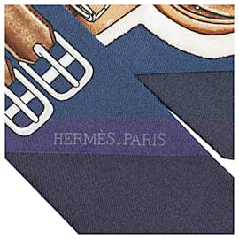 Hermès-Hermès Blue Jumping Silk Twilly Scarf-Blue,Dark blue
