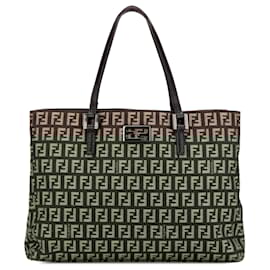 Fendi-Fendi Brown Zucchino Canvas Tote-Brown,Dark brown