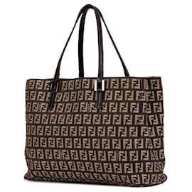 Fendi-Fendi Brown Zucchino Canvas Tote-Brown,Dark brown